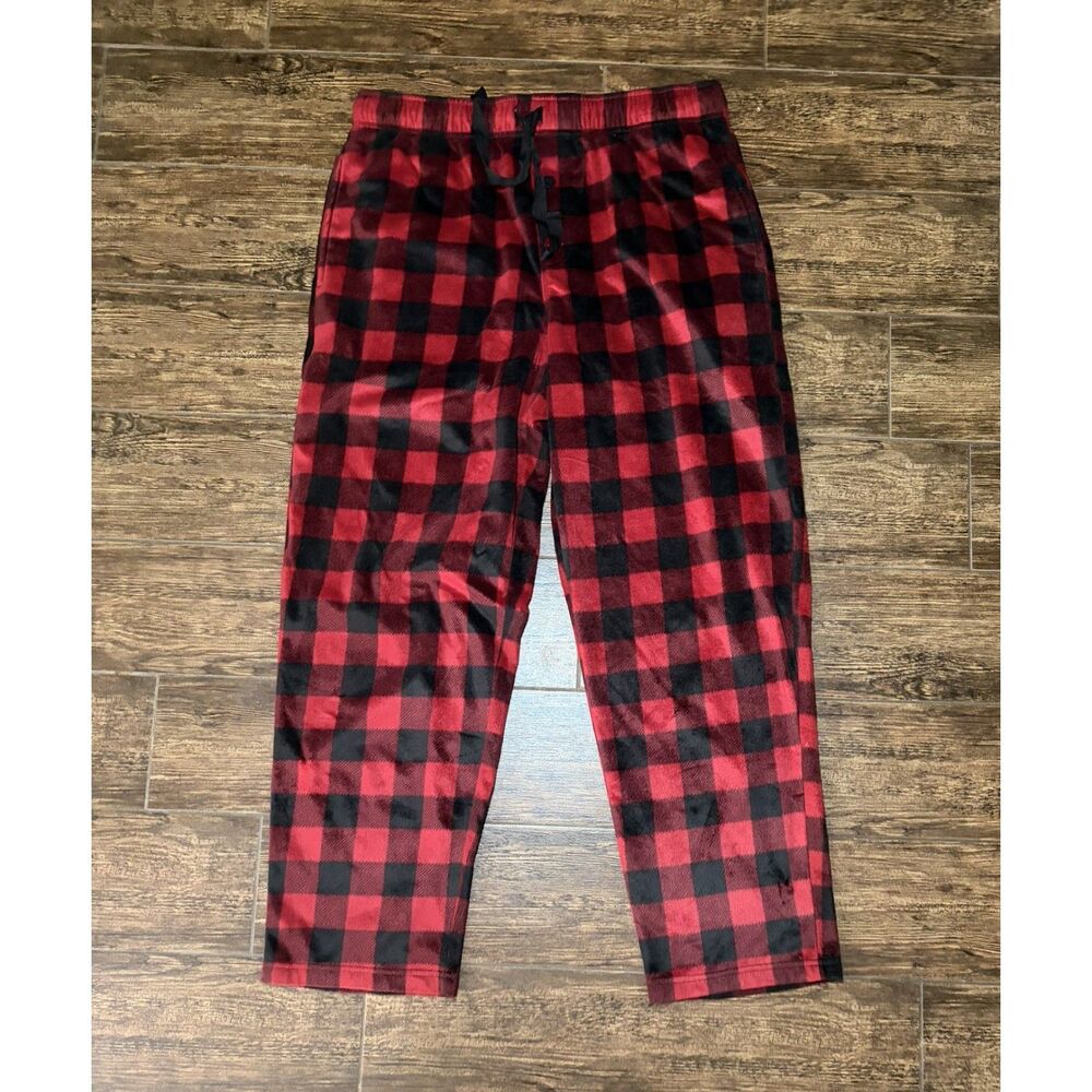 George Men's Cozy Red Buffalo Plaid Fleece Pajama Pants - L